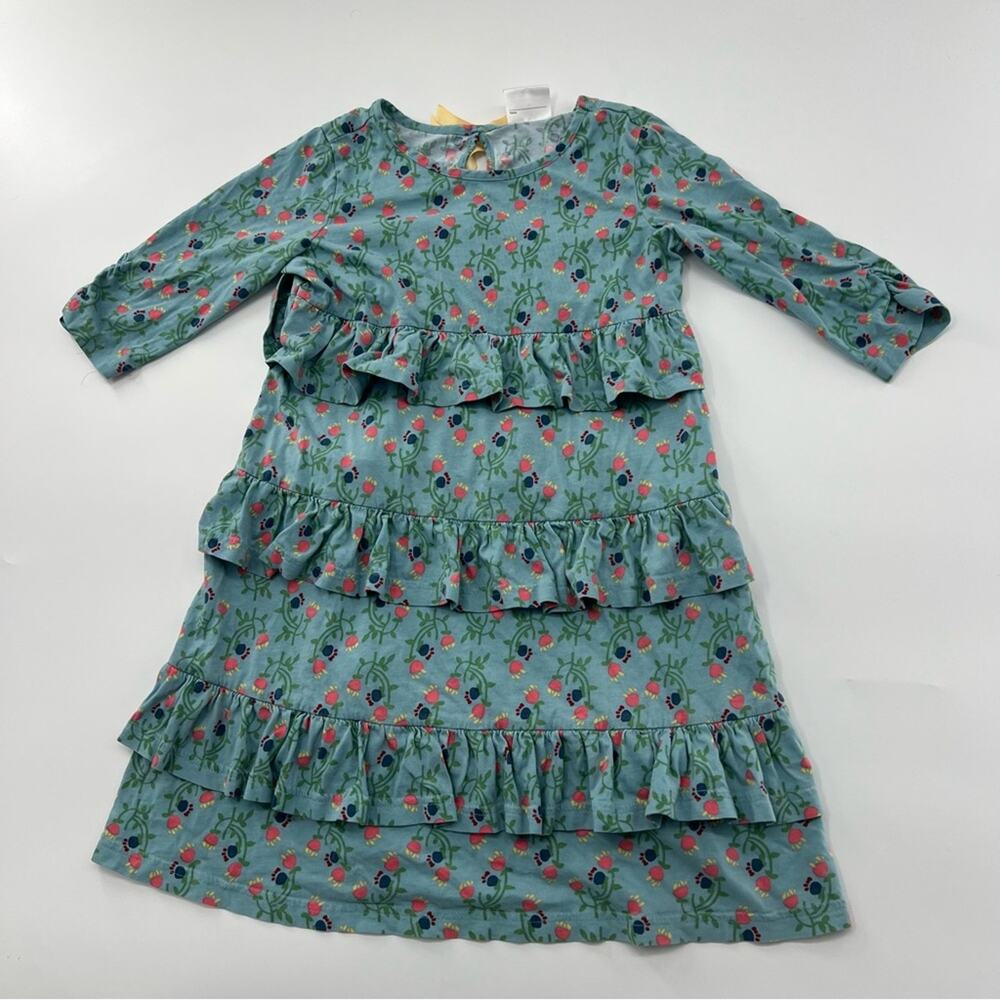 Hanna Andersson Girls Blue Floral Ruffle Dress Mid Length Size 8